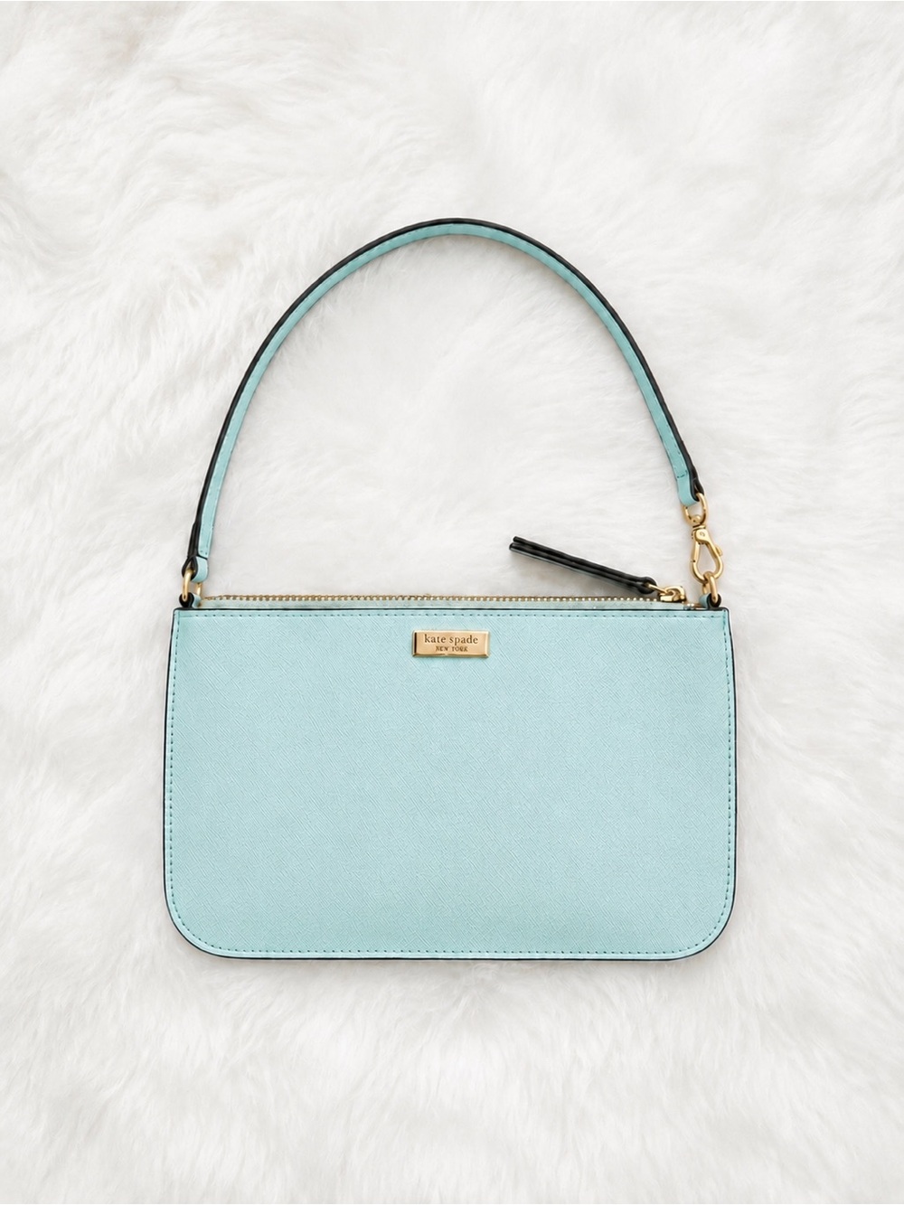 Kate Spade Newbury Lane Lolly Wristlet Pouch Light Blue Saffiano Leather